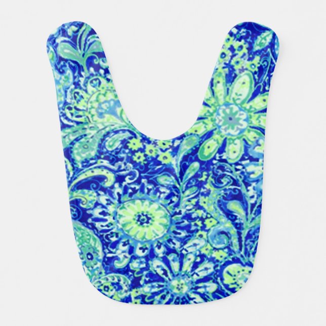 Blue Floral Baby Bib (Front)