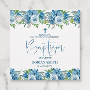 Blue Floral Baby Boy Favor Tags