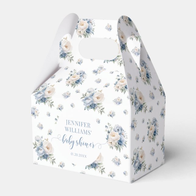Blue floral baby boy shower candy favor box (Front Side)