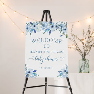 Blue floral baby boy shower welcome sign board