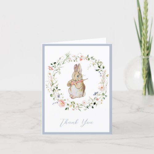 Blue Floral Baby Bunny Baby Shower   Thank You Card