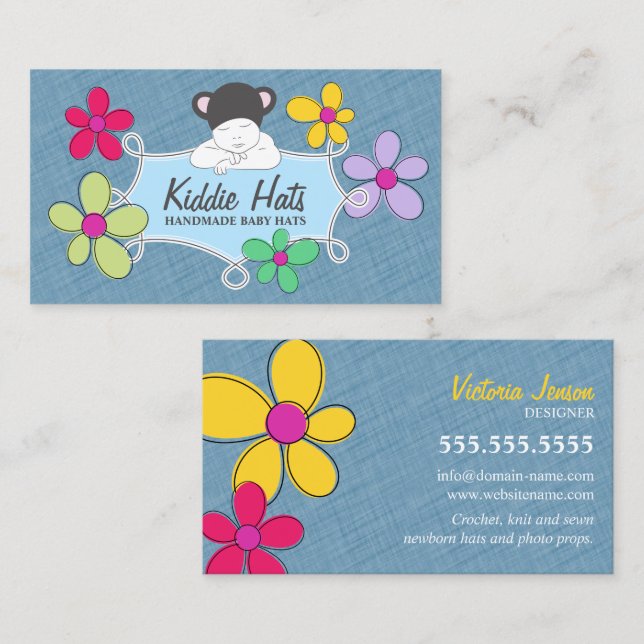Blue Floral Baby Doodle Frame for Handmade Sellers Business Card (Front/Back)