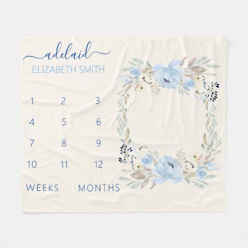 Blue Floral Baby Girl Milestone Blanket