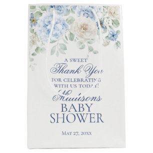 Blue Floral Baby in Bloom Baby Shower Favors Medium Gift Bag