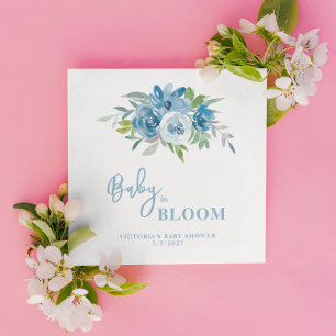 Blue Floral Baby in Bloom Baby Shower Napkins