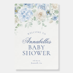 Blue Floral Baby in Bloom Baby Shower Welcome Sign