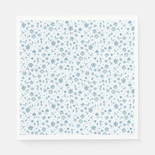Blue Floral Baby in Bloom boy baby shower  Napkins (Front)