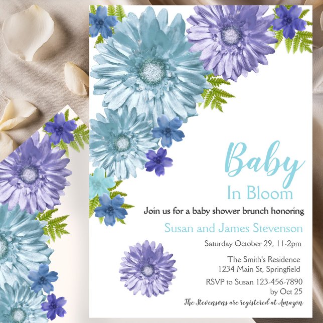 Blue Floral Baby In Bloom Brunch Shower Invitation (Creator Uploaded)