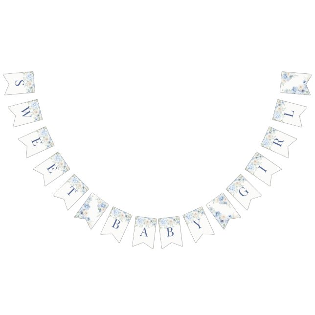 Blue Floral Baby in Bloom Hydrangea Baby Shower Bunting Flags (All)