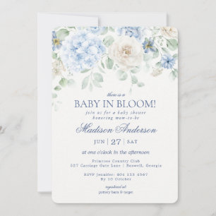 Blue Floral Baby in Bloom Hydrangea Baby Shower Invitation