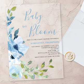 Blue Floral Baby In Bloom Shower Acrylic Invitations