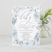 Blue Floral Baby It's Cold Outside Baby Shower Invitation