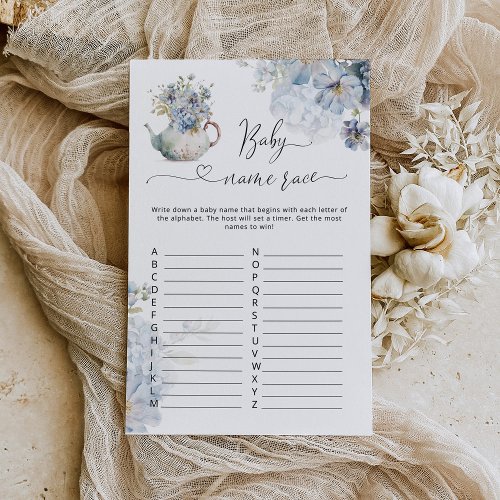 Blue floral baby name race baby shower game