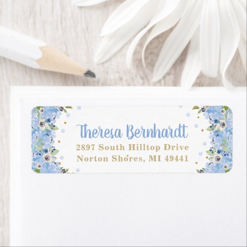 Blue Floral Baby Shower Boy Birthday Address Label