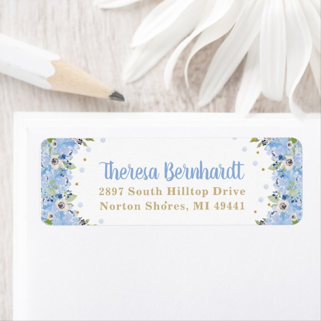 Blue Floral Baby Shower Boy Birthday Address Label (Insitu)