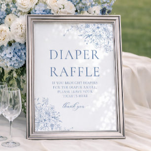 Blue Floral Baby Shower Diaper Raffle Poster