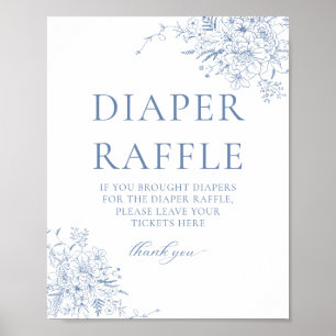 Blue Floral Baby Shower Diaper Raffle Poster