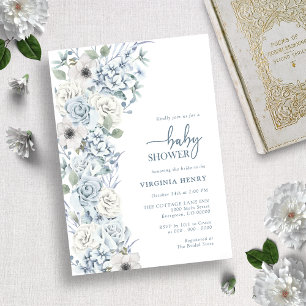 Blue Floral Baby Shower Invitation