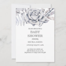 Blue Floral Baby Shower Invitation