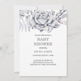 Blue Floral Baby Shower Invitation