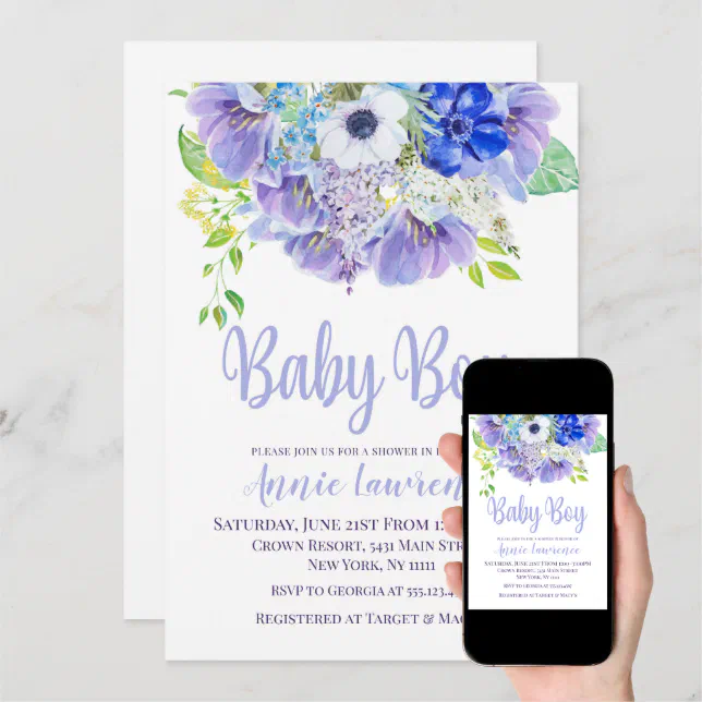 Blue Floral Baby Shower Invitations Zazzle