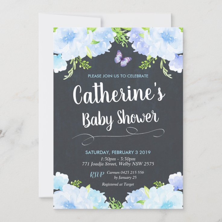Blue Floral Baby Shower Invitations Boy Zazzle