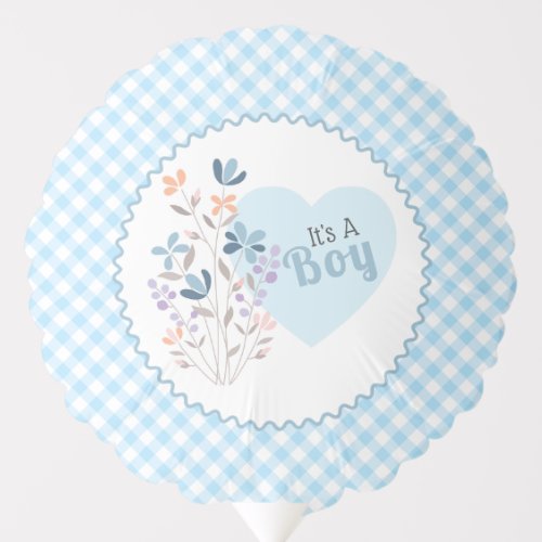 Blue Floral Baby Shower Its a Boy Balloon