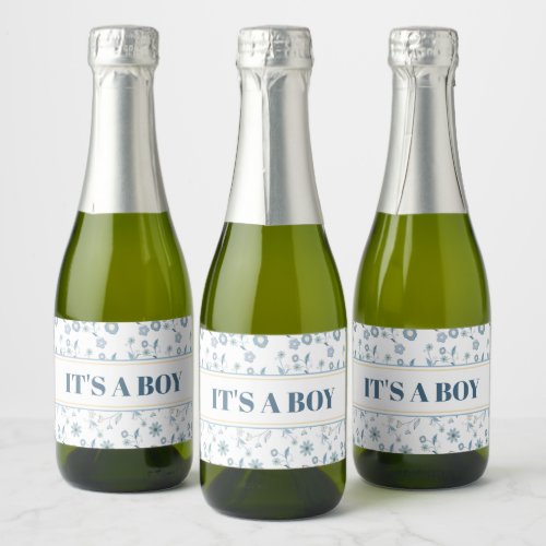 Blue Floral Baby Shower Its a Boy Sparkling Wine Label