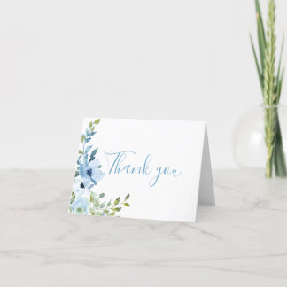 Blue Floral Baby Shower  Letterpress Thank You Card