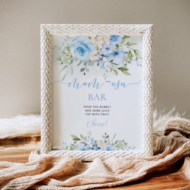 Blue Floral baby shower Mom-osa bar sign (Creator Uploaded)