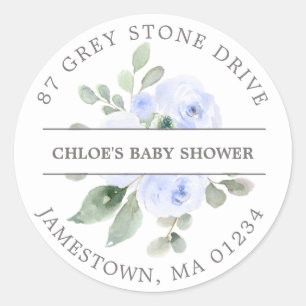 Blue Floral Baby Shower Return Address Label