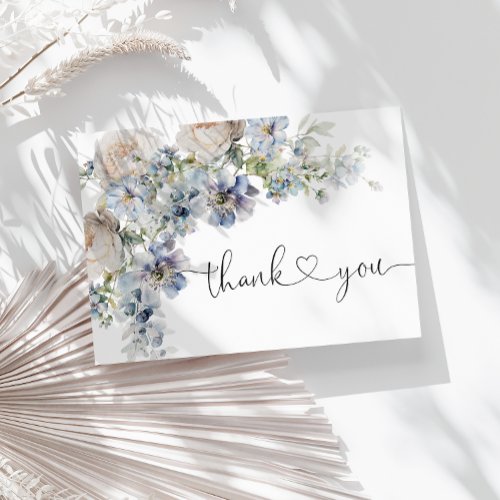 Blue Floral Baby Shower Thank You Card
