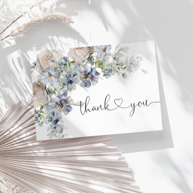 Blue Floral Baby Shower Thank You Card (Creator Uploaded)