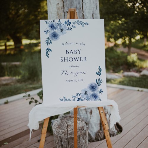 Blue Floral Baby Shower Welcome Sign