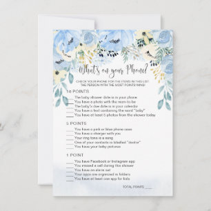 Blue Floral Baby Shower What's on Your Phone Game  Invitation