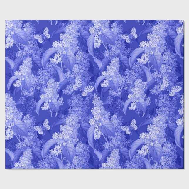 Blue Floral Background and Butterflies Wrapping Paper (Seam)