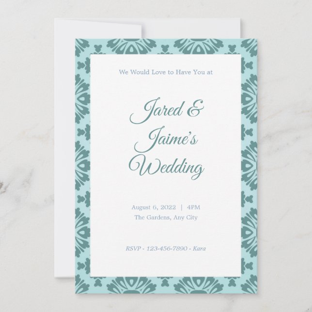 Blue Floral Background Wedding Invitation (Front)