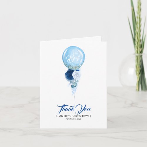 Blue Floral Balloon Baby Shower Thank You