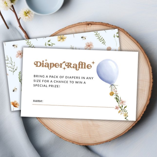 Blue Floral Balloon Diaper Raffle Baby Shower Enclosure Card (Blue Floral Balloon Diaper Raffle Baby Shower Enclosure Card)