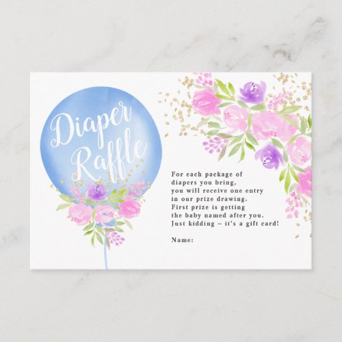 Blue floral balloon diaper raffle baby shower enclosure card