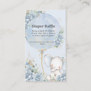 Blue Floral Balloon Elephant Baby Shower Diaper Enclosure Card