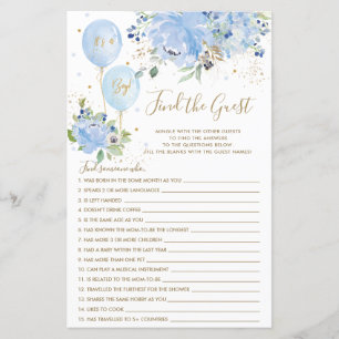 Blue Floral Balloon Find the Guest Icebreaker Game