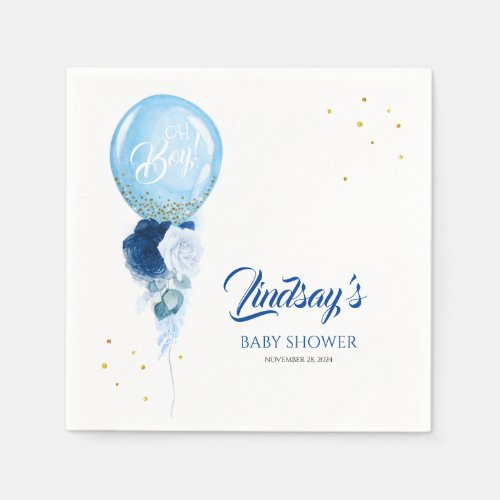 Blue Floral Balloon Garland Baby Shower Napkins