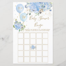 Blue Floral Balloons Baby Shower Bingo Game