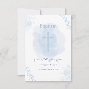 Blue Floral Baptism – Classic and Elegant RSVP Card