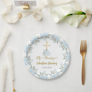 Blue floral Baptism Paper Plates