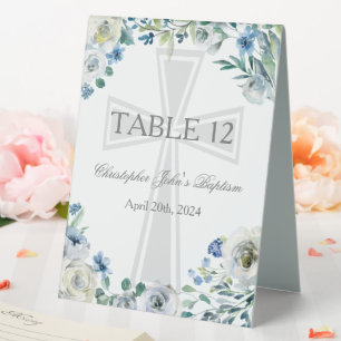 Blue Floral Baptism Party Church Table Number Tent