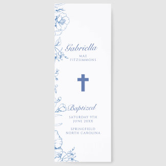 Blue Floral Baptism Photo Bookmarks