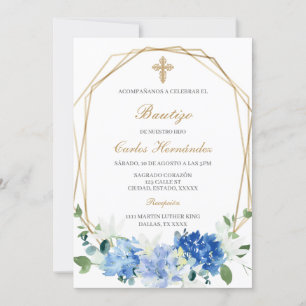 Blue floral Baptism Spanish Invitation