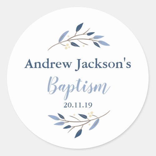 Blue Floral Baptism Sticker Tags